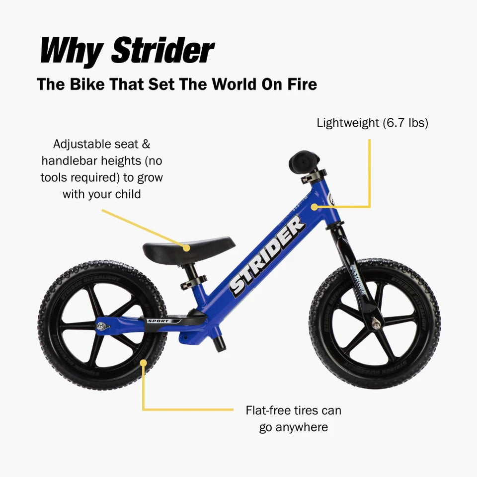 STRIDER 12 SPORT KIDS BALANCE BIKE: BLUE